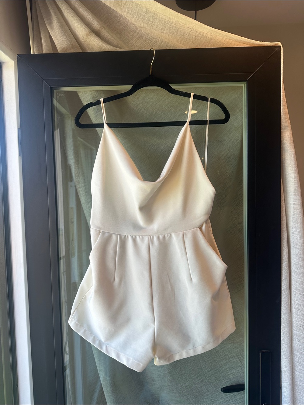 Cream Cowl-Neck Spaghetti Strap Romper - Women's Camisole Style